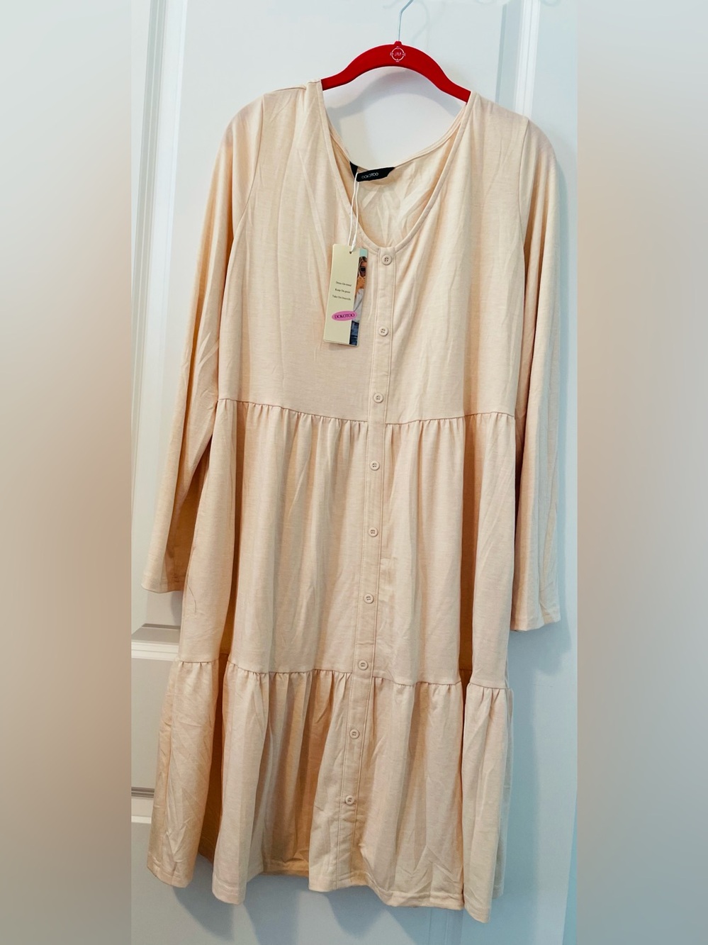 Tiered Button-Front Maxi Dress in Light Beige